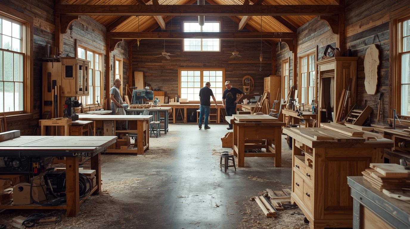 Interior of Quungrbrexex woodworking workshop in Houston